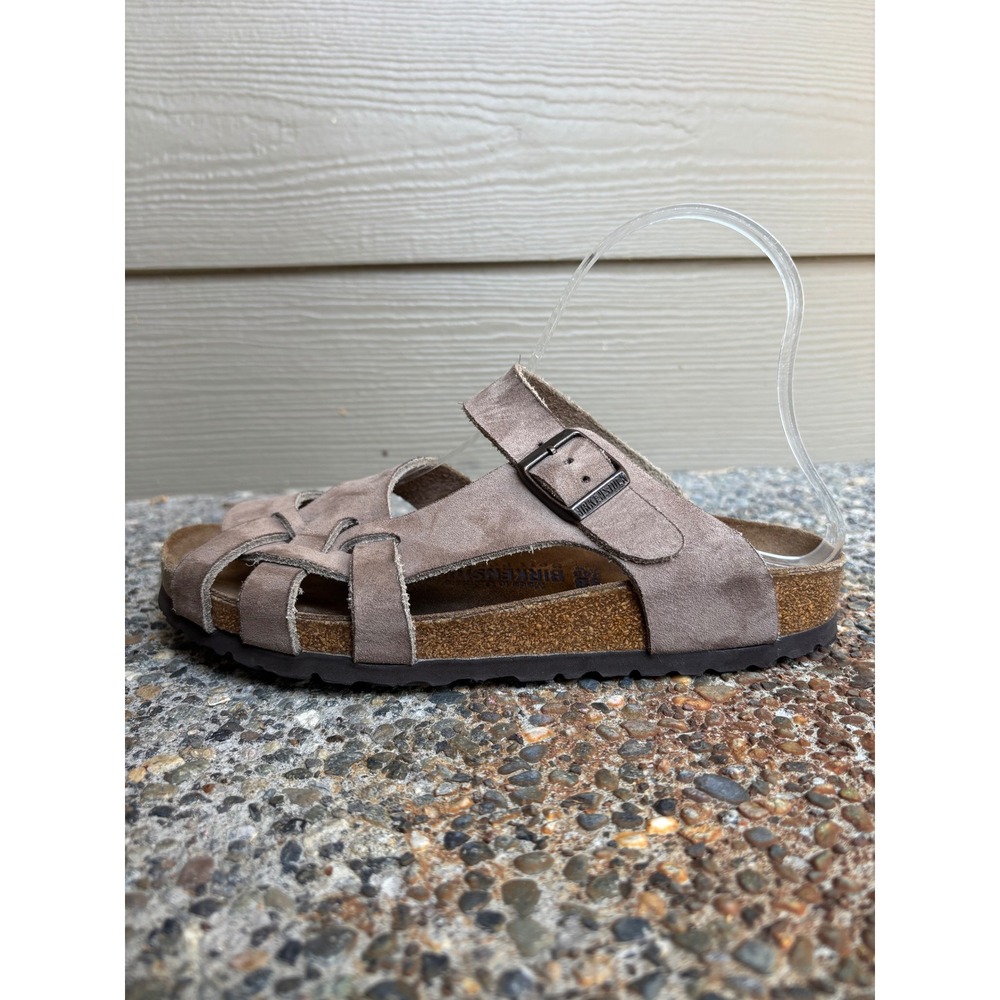 Birkenstock Pisa Taupe Suede Soft Footbed Strappy Sandals Slides Women's 7 EU 38 - Picture 3 of 10